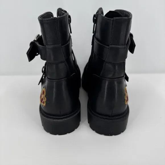 G By Guess Womens Ankle Booties Embroidered W Flowers Black Buckle Size 8M - Picture 5 of 9